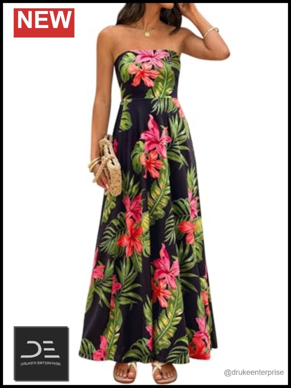 Sleeveless Floral Maxi Dress Strapless Tube Top Flowy Summer Vacation